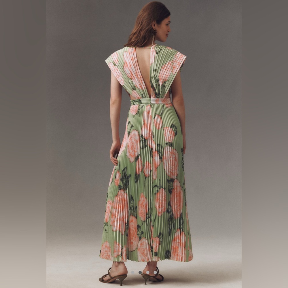 L'IDÉE Pleated Gala Gown in Fleur Rose - Floral Pleated Maxi Dress - Picture 2 of 4